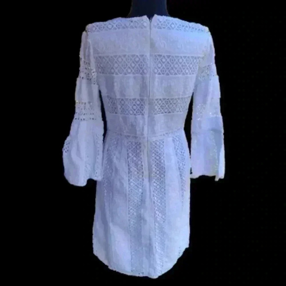 Loft Anne Taylor Women's Midi Eyelet White Lace Dress With Belle Sleeves Sz.Med - Picture 2 of 4